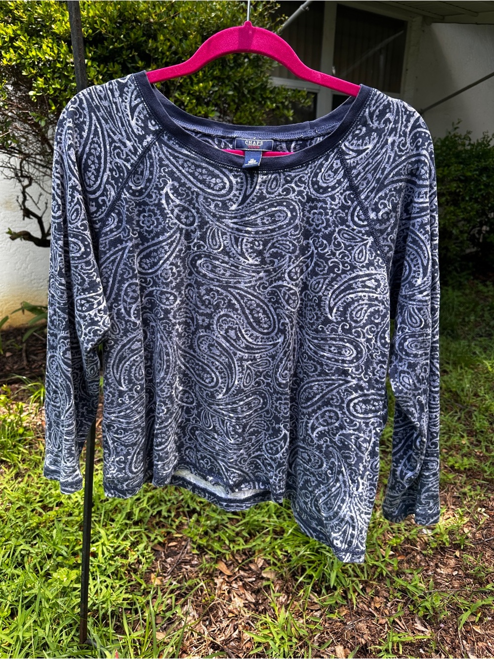 Chaps Navy Paisley Long-Sleeve Crewneck Top